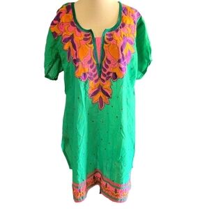 Green Cotton embroidered tunic dress